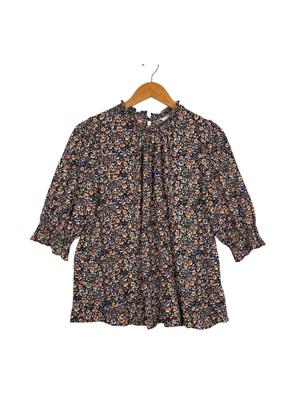 Boden Smocked Detail Printed Floral Top Blouse Eden Bloom US Size 14 Cottage